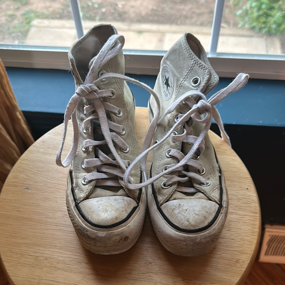 Converse High-Top Sneakers in Cream platform